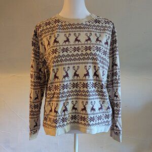 forever 21 cream and red reindeer snowflake christmas sweatshirt (medium)